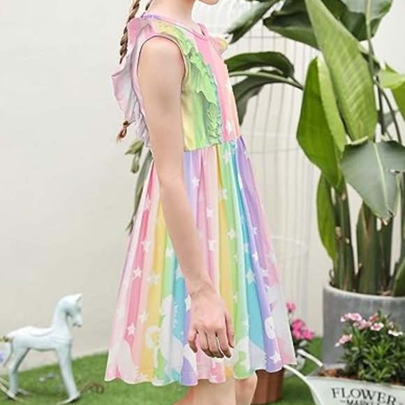 NEW Toddler Dress for Kids Summer Beach, Ruffle Sleeveless Tie Back Sundress - Picture 4 of 6